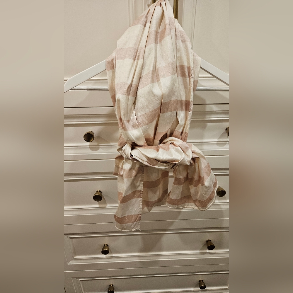 Ladies long pink and cream silk scarf